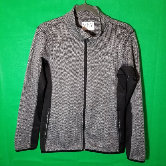 Marc New York Full Zip Fleece Black Herringbone Light Jacket Women Medium Warm - Picture 1 of 4